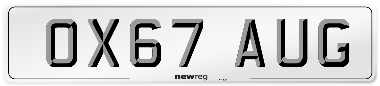 OX67 AUG Number Plate from New Reg